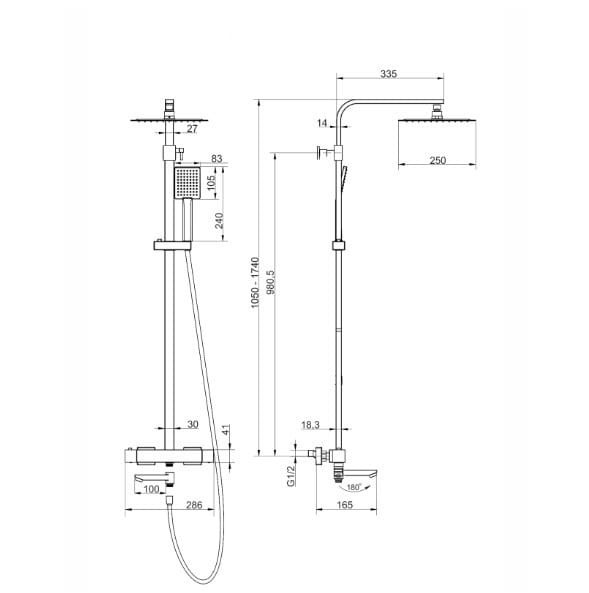 Kolumna prysznicowa ango cmn02tbslw deszczownica 25cm termostat wylewka obrotowa stal szczotkowana