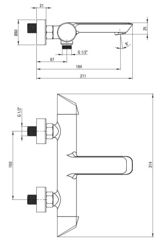 Bateria wannowa ścienna Arnika Deante złoto szczotkowane