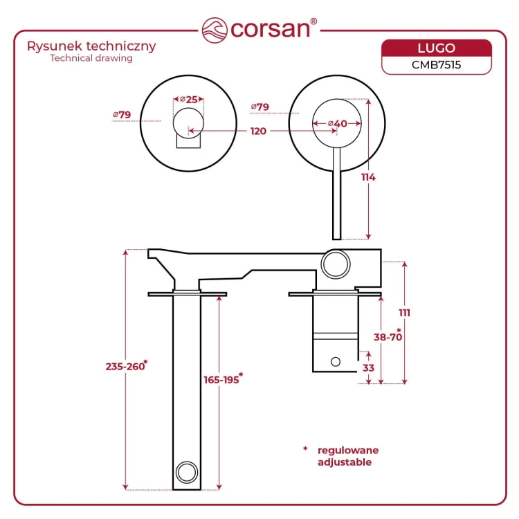 Bateria umywalkowa podtynkowa corsan cmb7515gm lugo z wylewką gunmetal