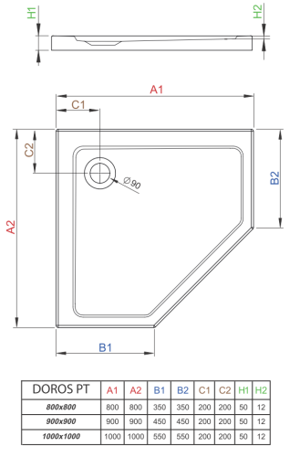 Brodzik pięciokątny Radaway Doros PT 80x80 Stone kaszmirowy
