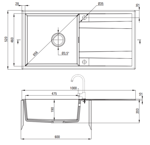 Zlewozmywak granitowy 1-komorowy z ociekaczem Eridan Deante ZQEG713