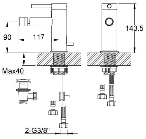 Bateria bidetowa stojąca Axel KOHLMAN QB130A