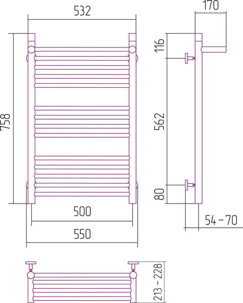 Grzejnik łazienkowy Sunerzha Bohemia P1 80x50cm stal polerowana