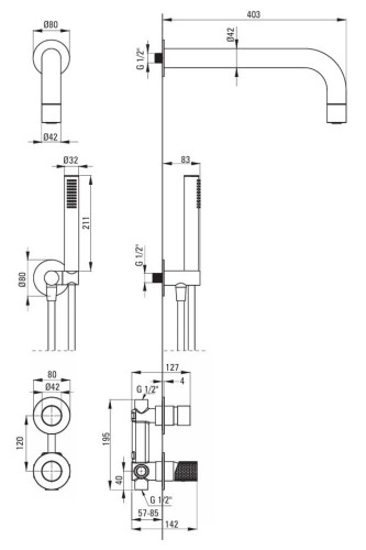 Zestaw prysznicowy podtynkowy złoto szczotkowane Silia Hexa Deante