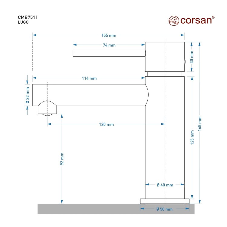 Bateria umywalkowa corsan cmb7511gm lugo gunmetal