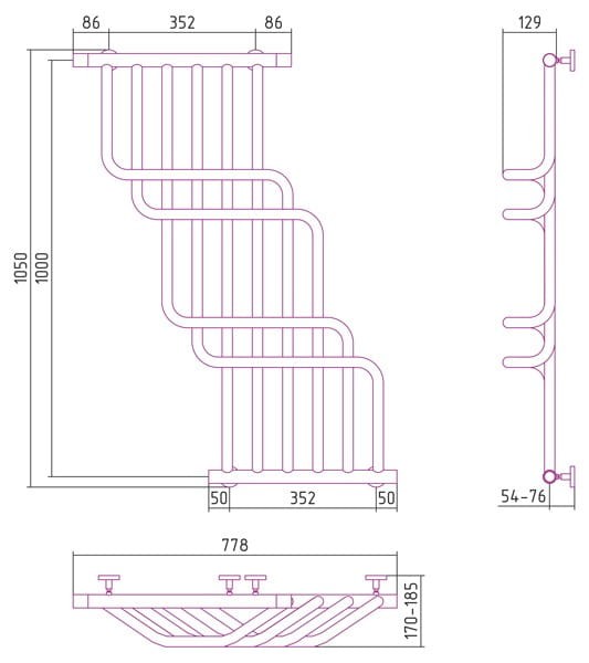 Grzejnik łazienkowy Sunerzha Cascade Bis 100x85cm stal polerowana