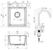 Zlewozmywak granitowy z baterią 1-komorowy piaskowy Corio Deante