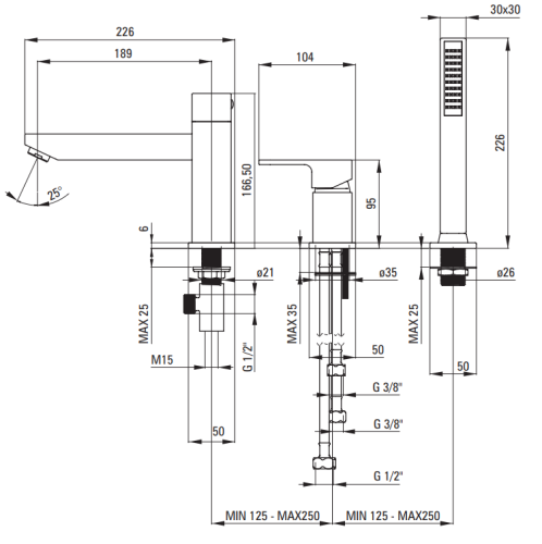 Bateria wannowa 3-otworowa Deante Anemon Bis BBZ_N13M