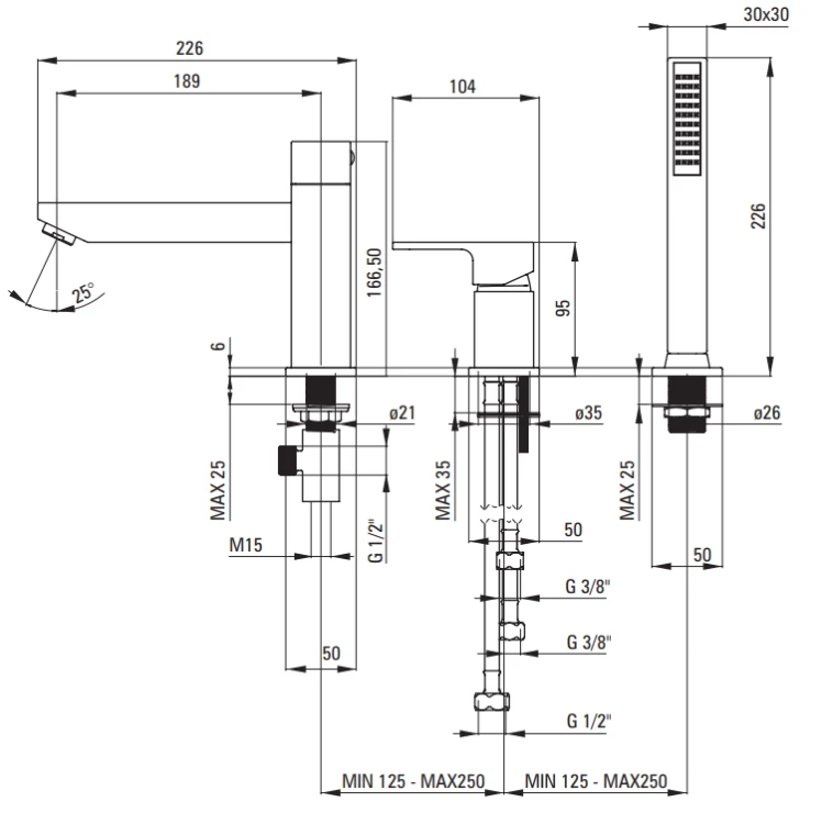 Bateria wannowa 3-otworowa Deante Anemon Bis BBZ_N13M