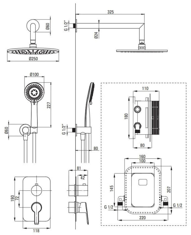 Zestaw prysznicowy podtynkowy z BOXem mieszaczowym Arnika Deante