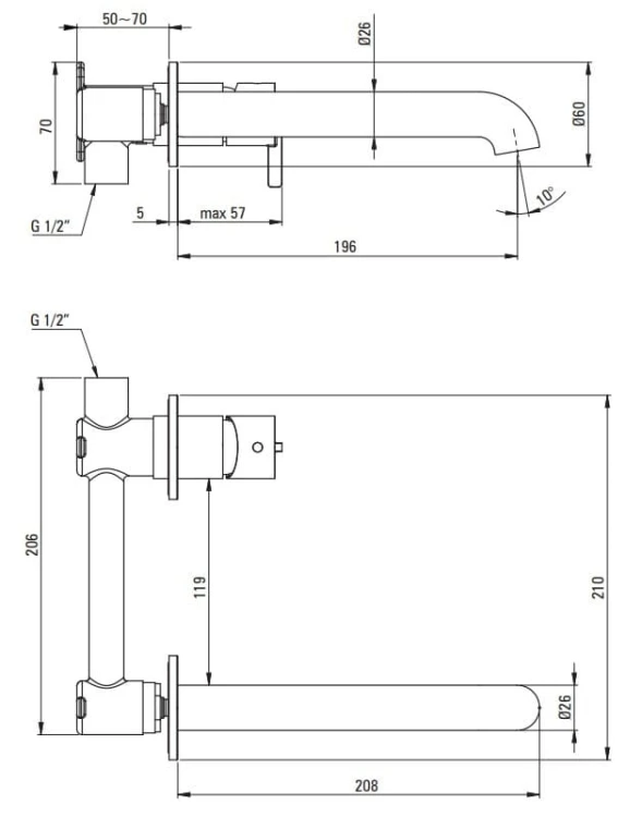 Bateria umywalkowa podtynkowa brąz szczotkowany Silia Deante