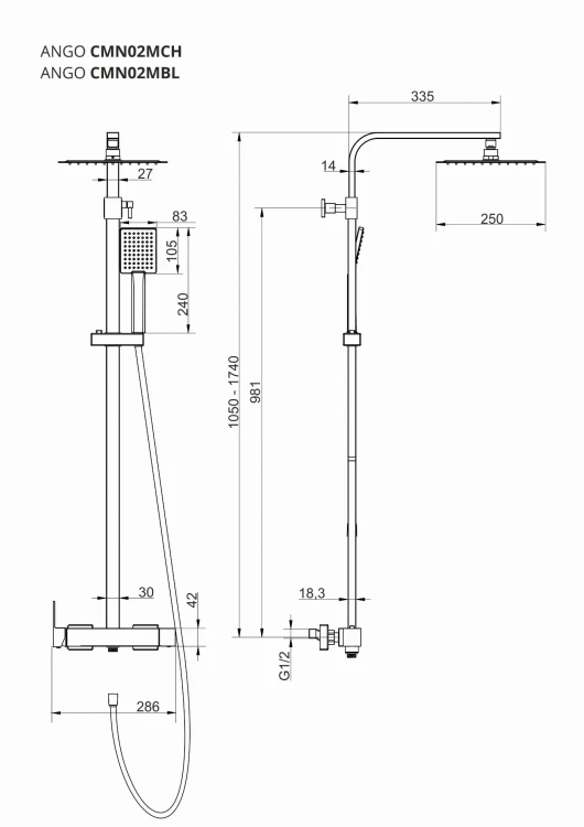 Kolumna prysznicowa corsan ango cmn02mbl