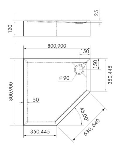 Brodzik pięciokątny Cameron 90x90 Schedpol Schedline, biały