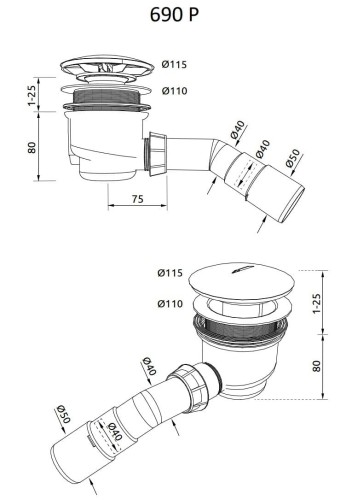 Syfon brodzikowy Radaway 690P 90mm