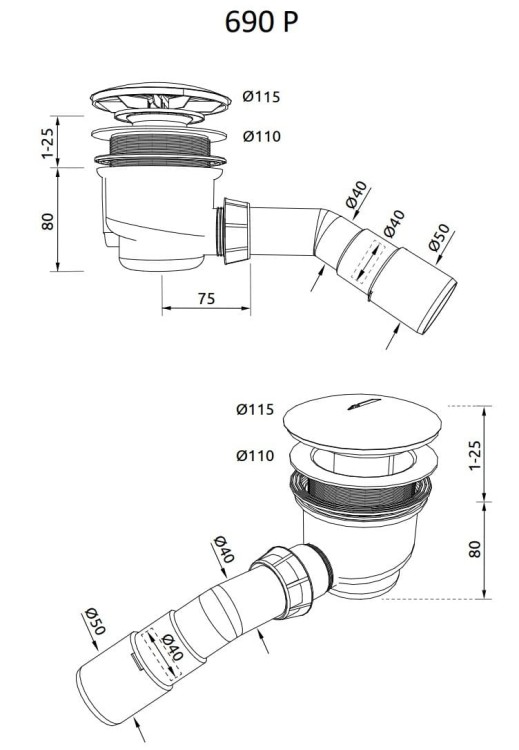 Syfon brodzikowy Radaway 690P 90mm