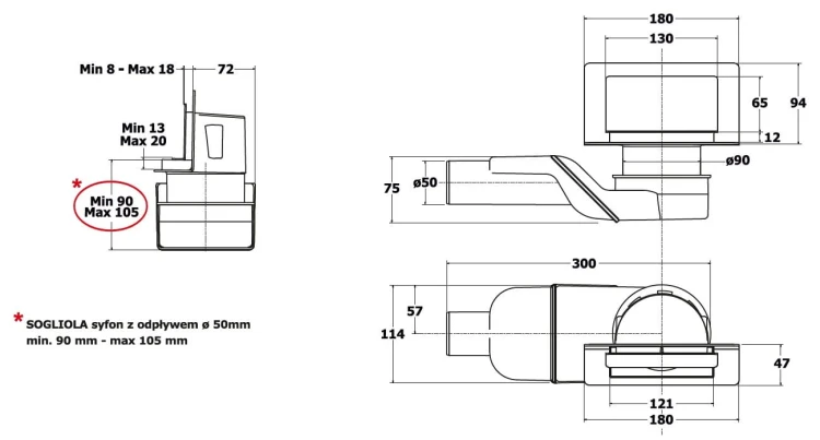 Ścienny odpływ prysznicowy Wally Bonomini chrom połysk