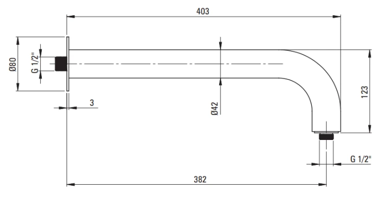 Ramię ścienne do deszczownicy 38cm brąz szczotkowany Silia Deante