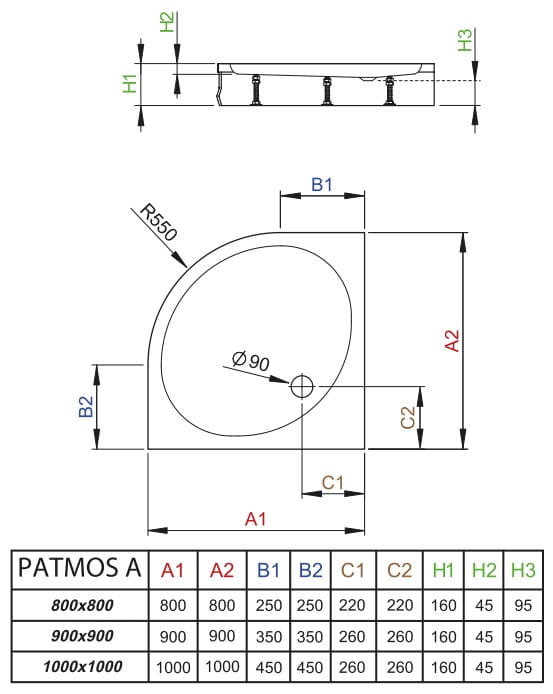 Brodzik półokrągły Radaway Patmos A 90x90x16