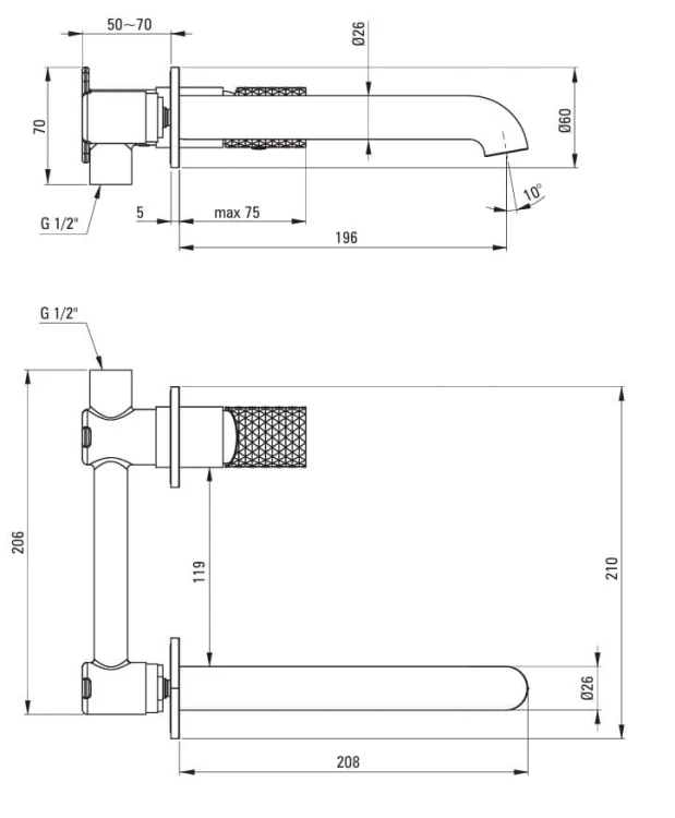 Bateria umywalkowa podtynkowa stal szczotkowana Silia Hexa Deante