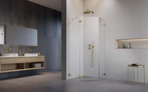 Kabina pięciokątna Essenza Pro 8 Brushed Gold PTJ Radaway lewa