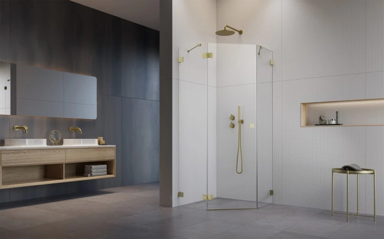 Kabina pięciokątna Essenza Pro 8 Brushed Gold PTJ Radaway lewa