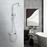 Natynkowy zestaw prysznicowy termostatyczny z deszczownicą i szklaną półką Cetus Chrome Lavita