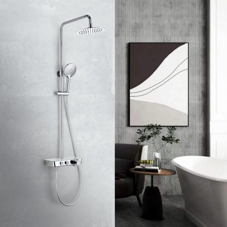 Natynkowy zestaw prysznicowy termostatyczny z deszczownicą i szklaną półką Cetus Chrome Lavita