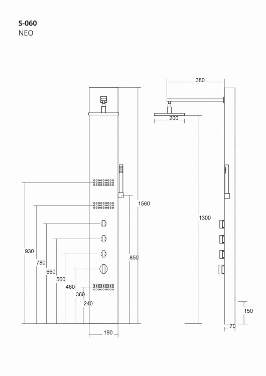 Panel prysznicowy corsan neo s060 termostat stal