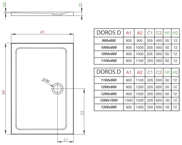 Brodzik prostokątny płytki biały Radaway Doros D 120x100