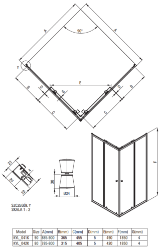 Kabina prysznicowa kwadratowa 80x80x185 chrom Cilantro Deante