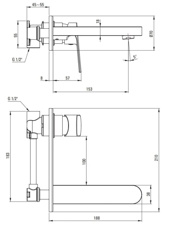 Bateria umywalkowa podtynkowa złota Alpinia Deante