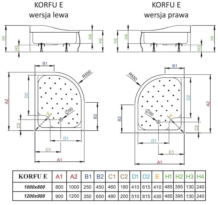 Brodzik asymetryczny Radaway Korfu E 100x80x39,5x24 prawy