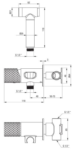 Bateria bidetowa podtynkowa złoto szczotkowane Silia Hexa Deante