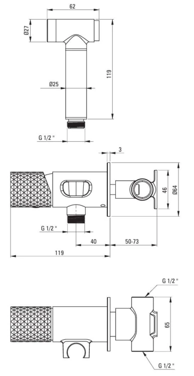 Bateria bidetowa podtynkowa złoto szczotkowane Silia Hexa Deante