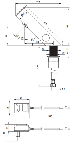 Bateria umywalkowa bezdotykowa z regulacją temp 230/6V Sense Deante