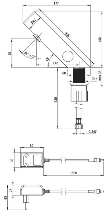 Bateria umywalkowa bezdotykowa z regulacją temp 230/6V Sense Deante