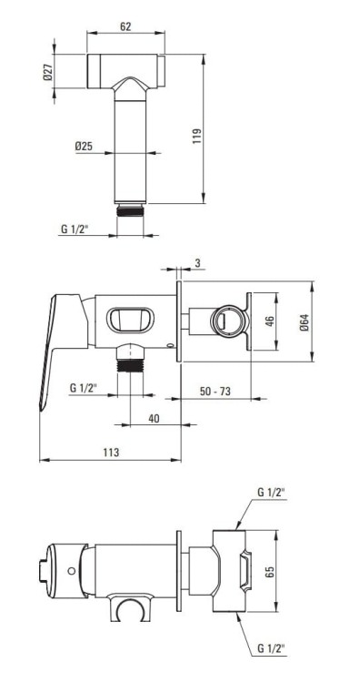 Bateria bidetowa ze słuchawką bidetta złoto szczotkowane Arnika Deante