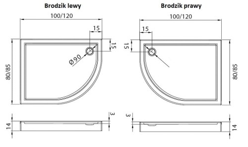 Brodzik asymetryczny New Trendy New Maxima 120x85x14 lewy