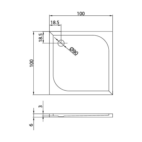 Brodzik kwadratowy New Trendy Cantare 100x100x6