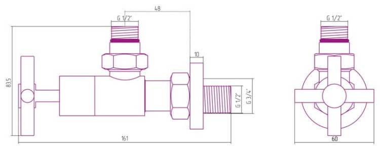 Zestaw zaworów kątowy SN kameleon SUNERZHA CROSS