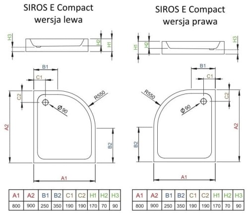 Brodzik asymetryczny Radaway Siros E Compact 80x90x17x7 lewy
