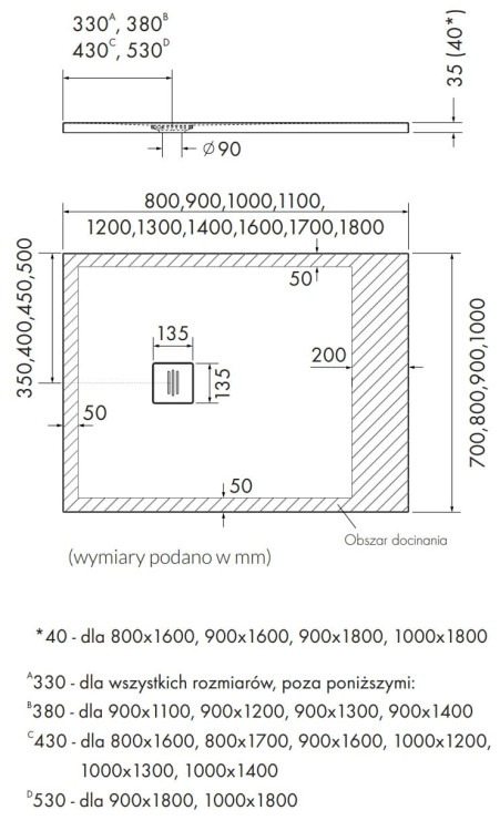 Brodzik prostokątny PROTOS Black Stone 80x160 Schedpol Schedline, czarny