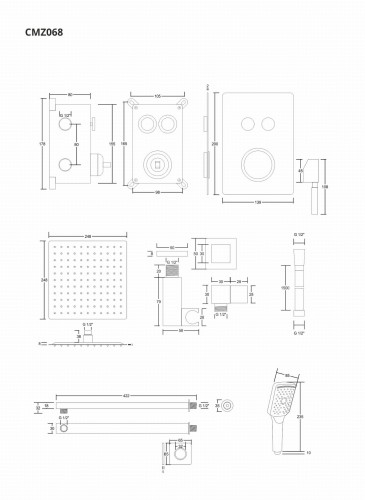 Zestaw prysznicowy podtynkowy corsan box przyciskowy deszczownica 25cm chrom