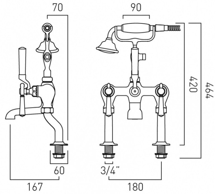 Bateria nawannowa z zestawem prysznicowym Axbridge Lever Chrom Vado
