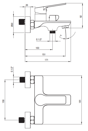 Bateria wannowa ścienna chrom Loco Deante