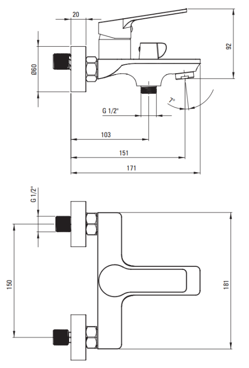 Bateria wannowa ścienna chrom Loco Deante