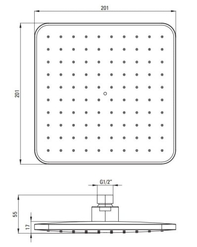 Głowica prysznicowa 1-funkcyjna - 201x201 mm Boro Deante nero czarna