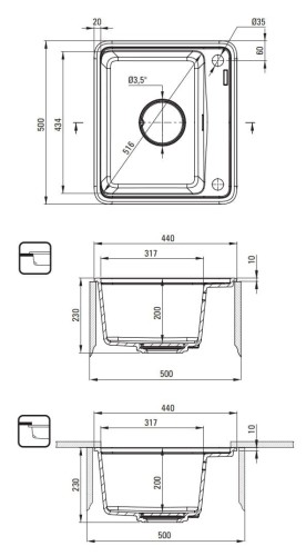 Zlewozmywak granitowy 1-komorowy antracyt metalik Momi Deante