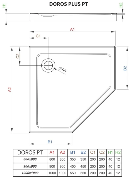 Brodzik pięciokątny Radaway Doros Plus PT 100x100