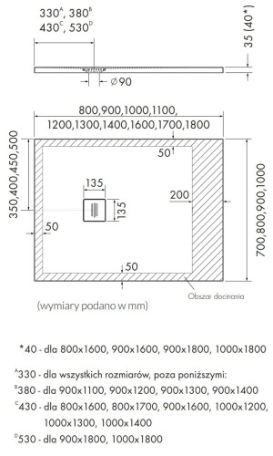 Brodzik prostokątny PROTOS Black Stone 90x110 Schedpol Schedline, czarny